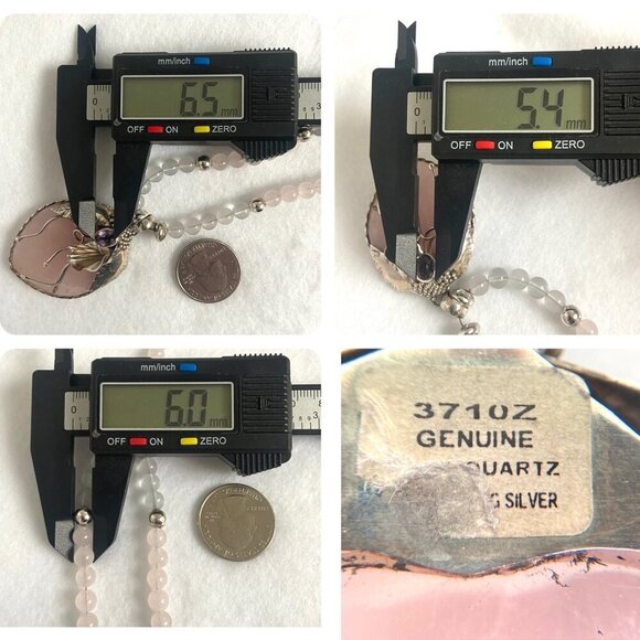 Sterling Silver 925 Modernist Rose Quartz & Amethyst Beaded Pendant Necklace - Picture 9 of 16